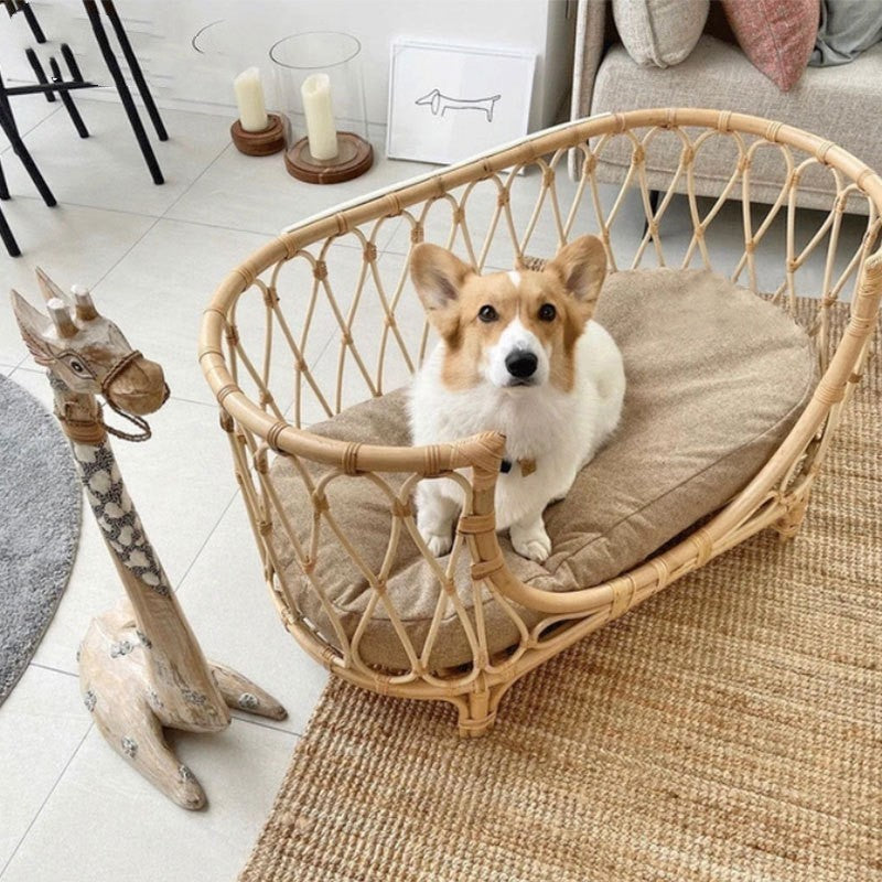 Handwoven Rattan Dog Bed